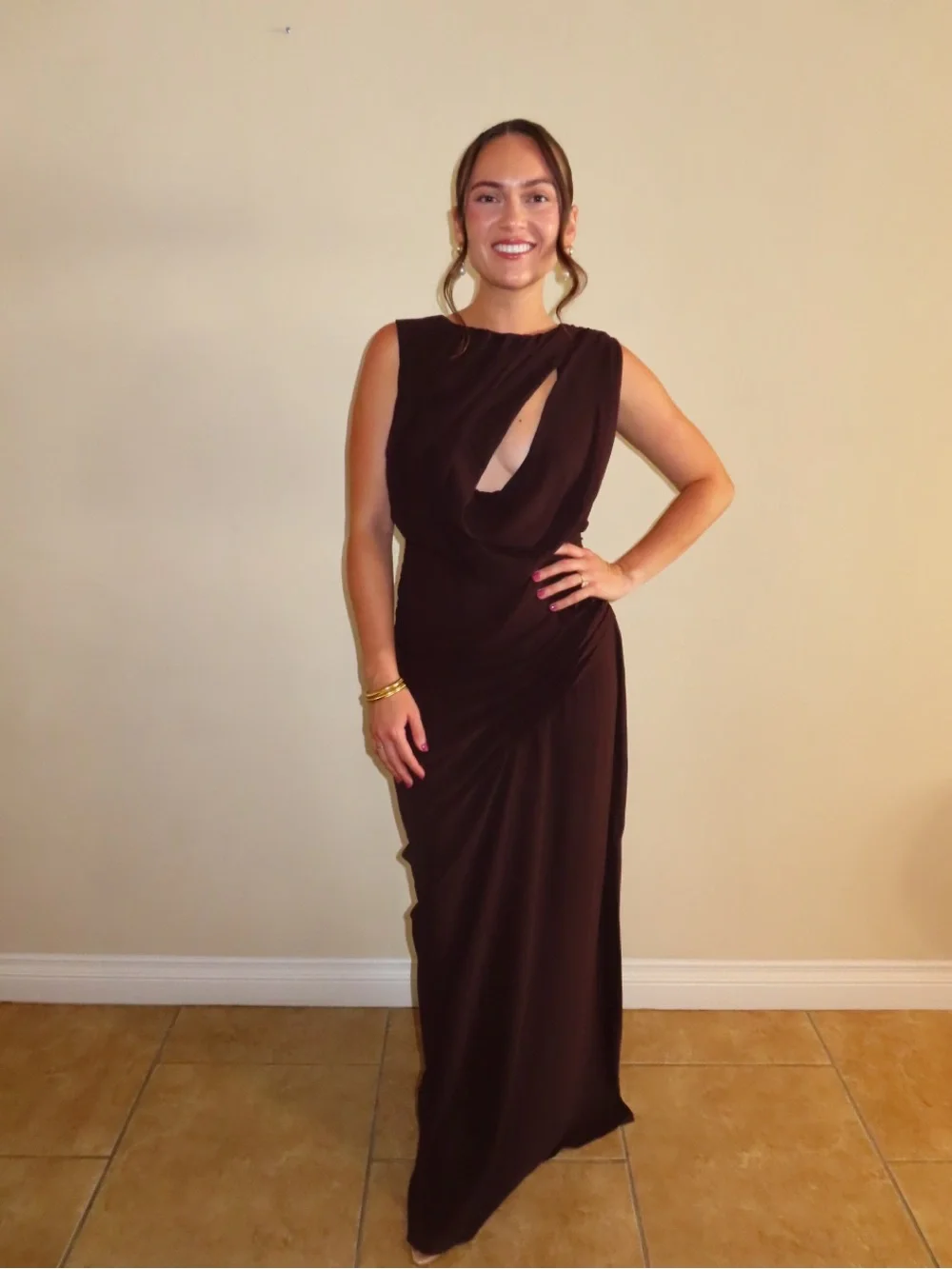 Meshki Dark Brown Draped Maxi Dress - Picture 3 of 3